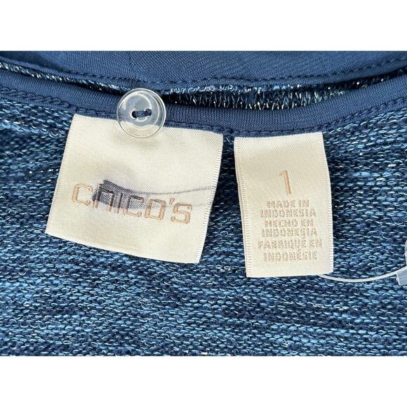 Chico's Long Sleeve Sweater  Removable Removable Cowl Neck Blue Metallic Size M - Picture 3 of 9